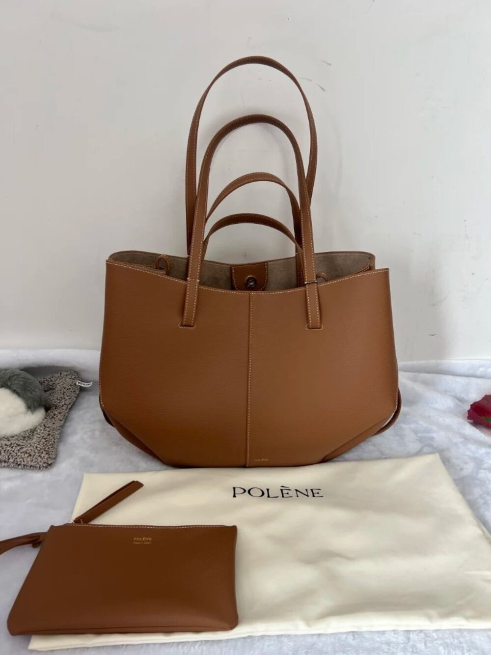 Polène Paris Cyme Mini Tan Textured Leather Tote Bag - Picture 3 of 10